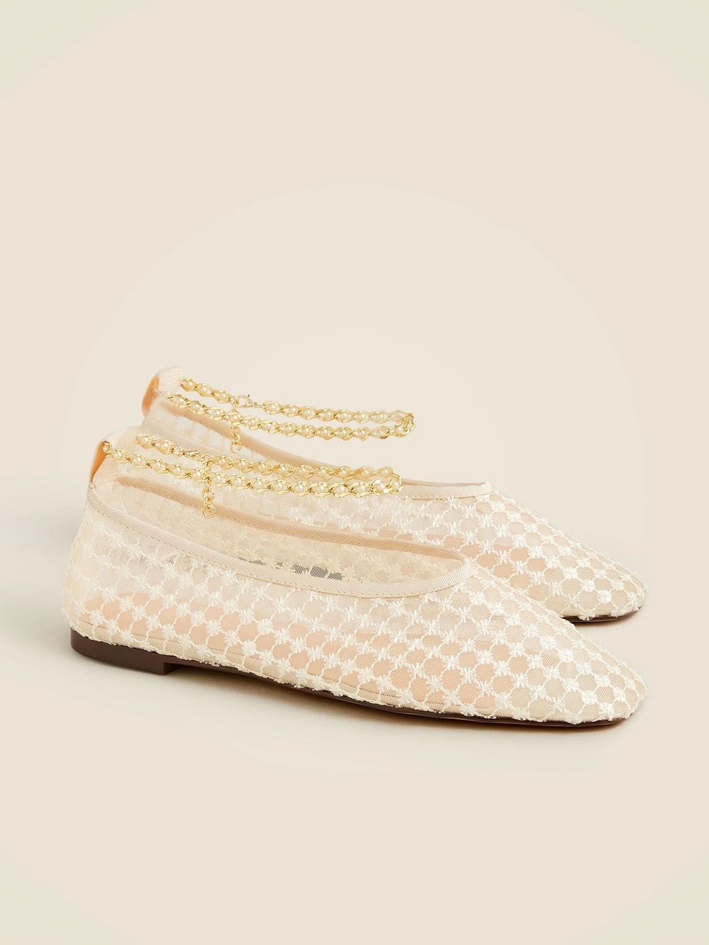 J.Crew Quinn embellished removable ankle-strap ballet flats in mesh